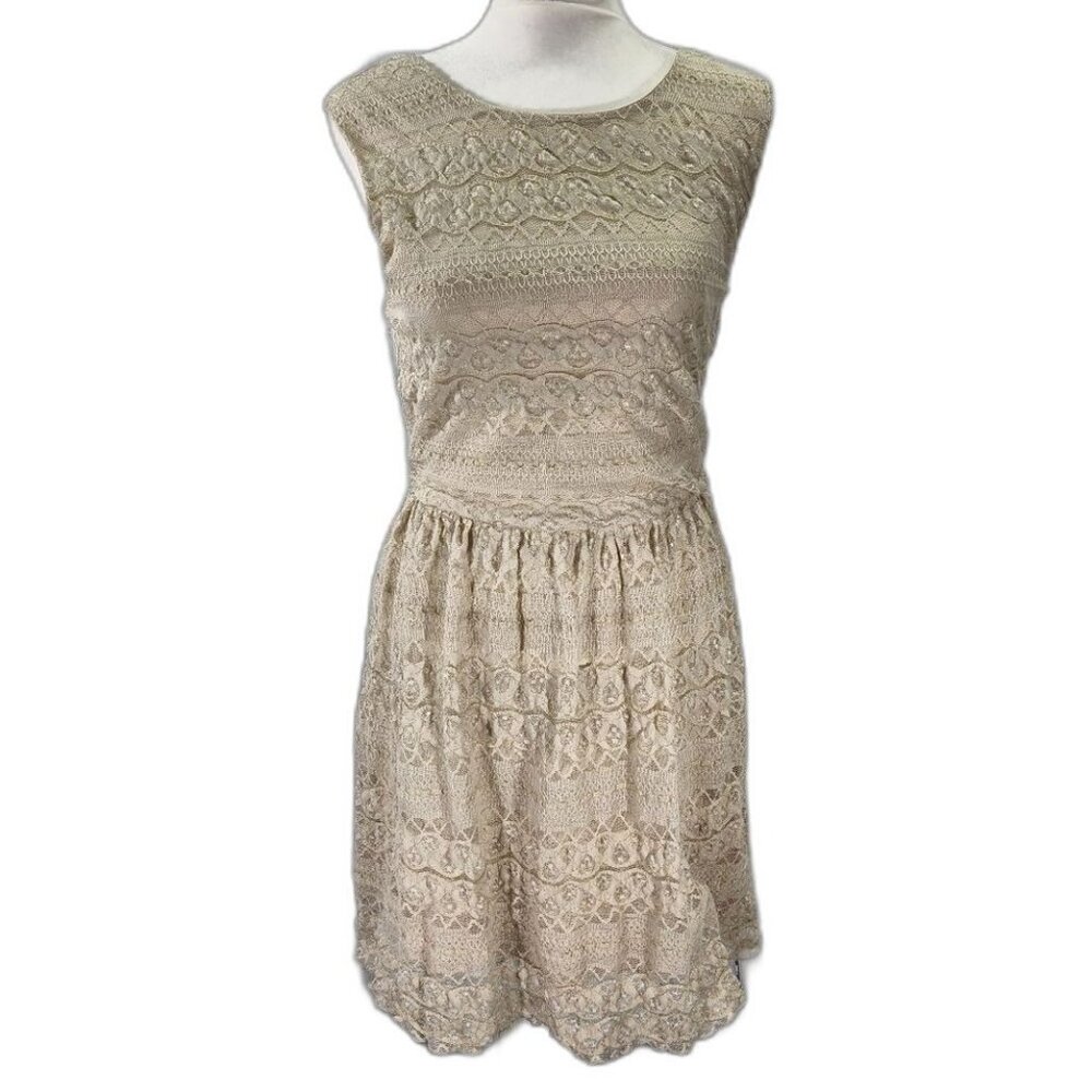 Three Pink Hearts champagne lace sleeveless dress